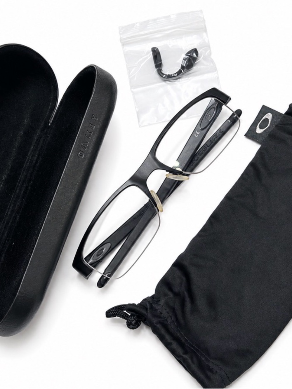 Men’s Oakley Black Semi-Rimless Eyeglasses with Accessories